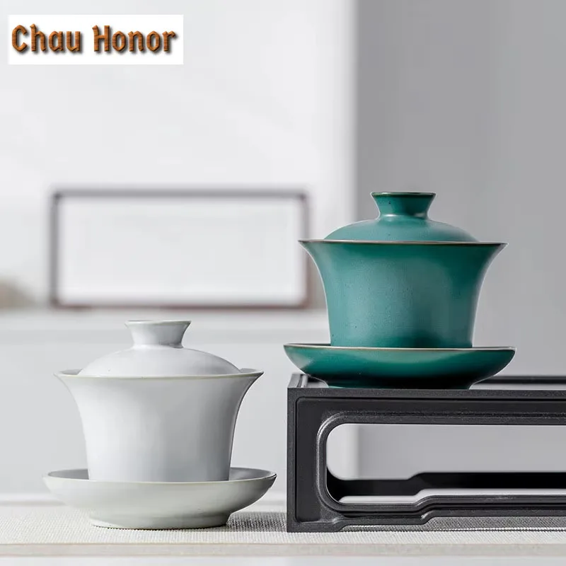 150ml Japanese Kiln Change Coarse Pottery Gaiwan Handmade Home Ceramic Sancai Cover Bowl Puer Kung Fu Tea Set Accessories Gifts