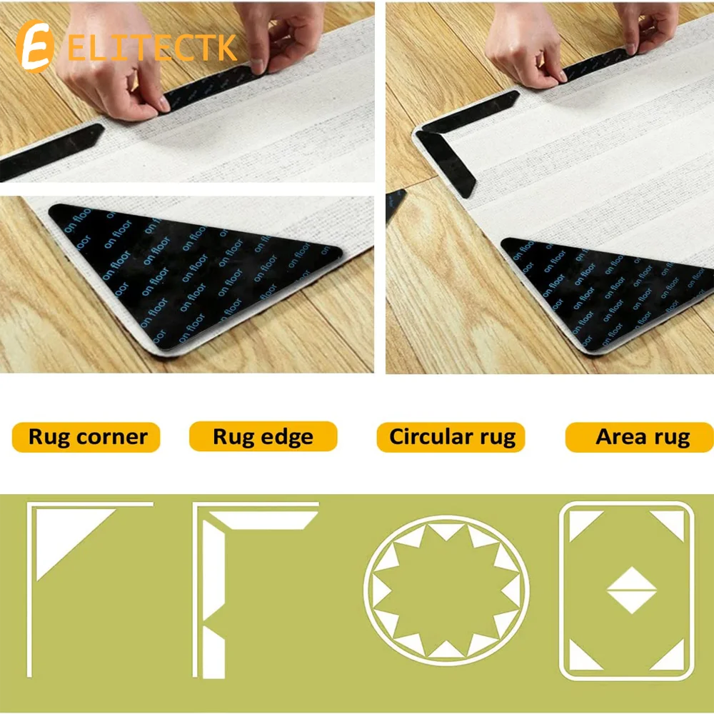 4/8pcs Carpet Tape Non Slip Rug Tape Reusable Rug Pad Gripper for Area Rugs  Dual Sided Adhesive Rug Sticker Keep Corners Flat - AliExpress