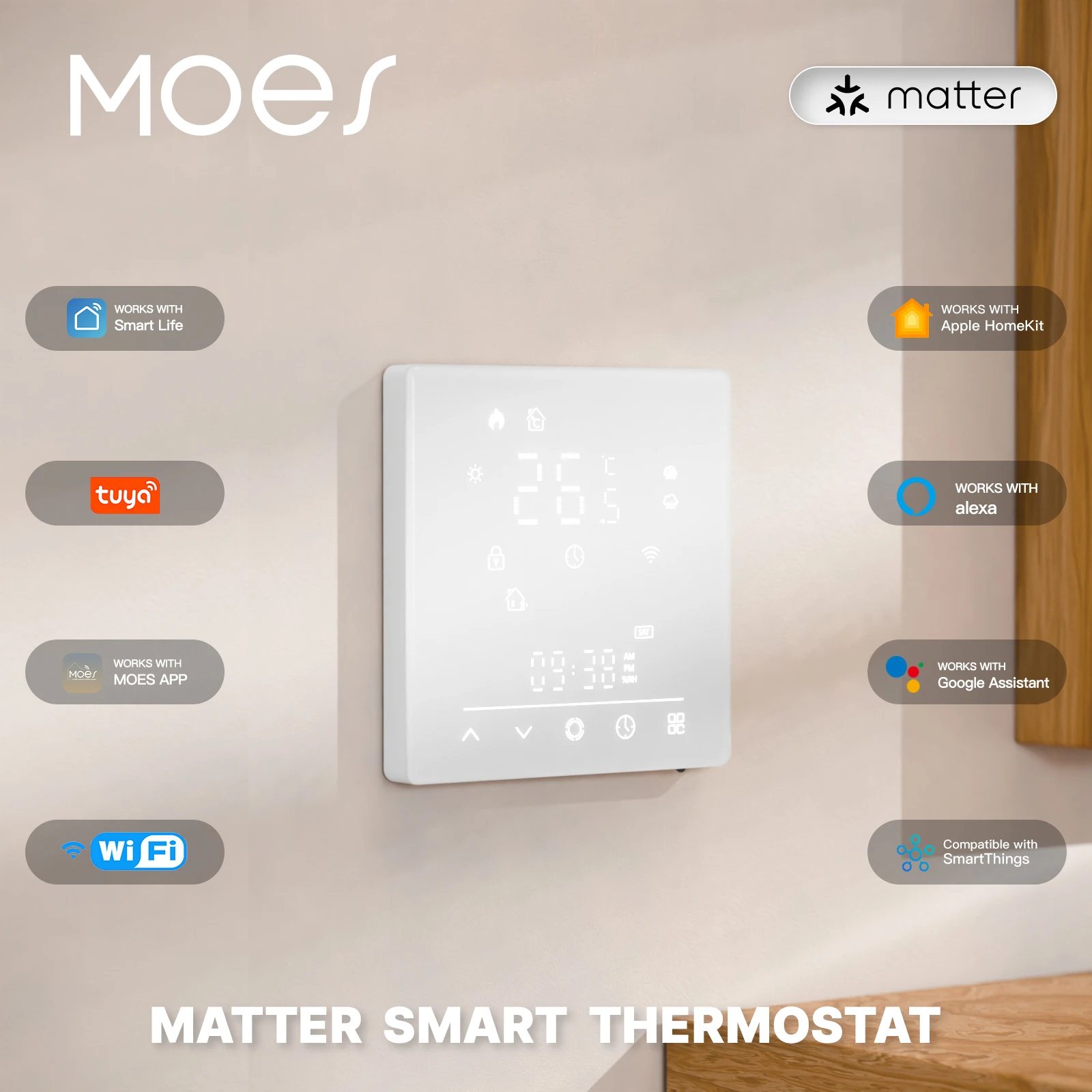 MOES Tuya Matter WiFi สมาร์ทเทอร์โมคอนโทรลเลอร์อุณหภูมิน้ําหม้อต้มไฟฟ้าเครื่องทําความร้อนด้วย Alexa Google Apple Smartthings 1