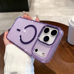 Glitter Magnetic Wireless Charging Candy Color Case with Metal Lens Frame and Bling Cover - iPhone 17 Pro (Purple)