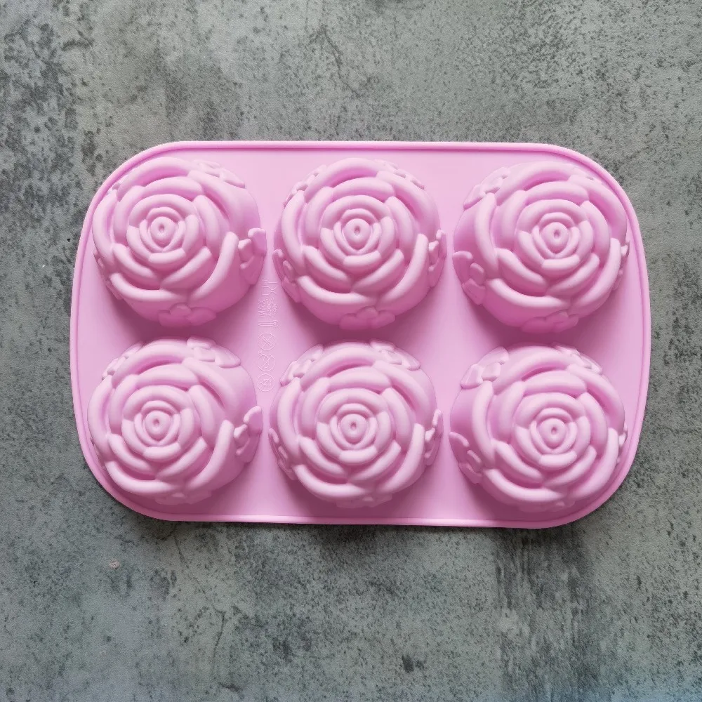 Silicone 6 Holes Flower Rose Cake Ice Cream Chocolate Mold Soap 3D Cupcake  Bakeware Baking Dish Cake Pan Muffin Mould