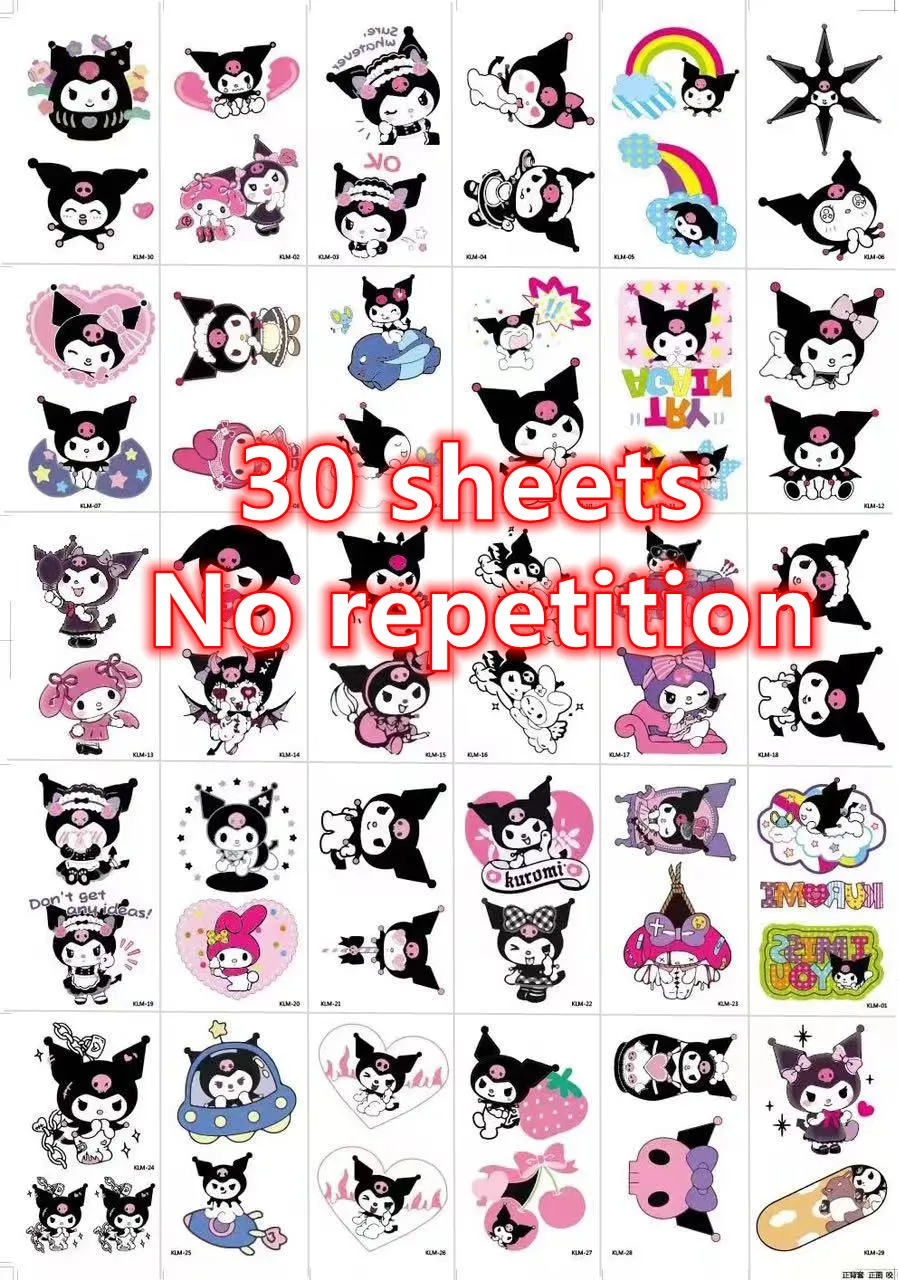 Sanrio Cartoon Characters Kuromi Hello Kitty Children Temporary Tattoos Cute Waterproof and Durable Color Tattoo Sticker Gifts 6