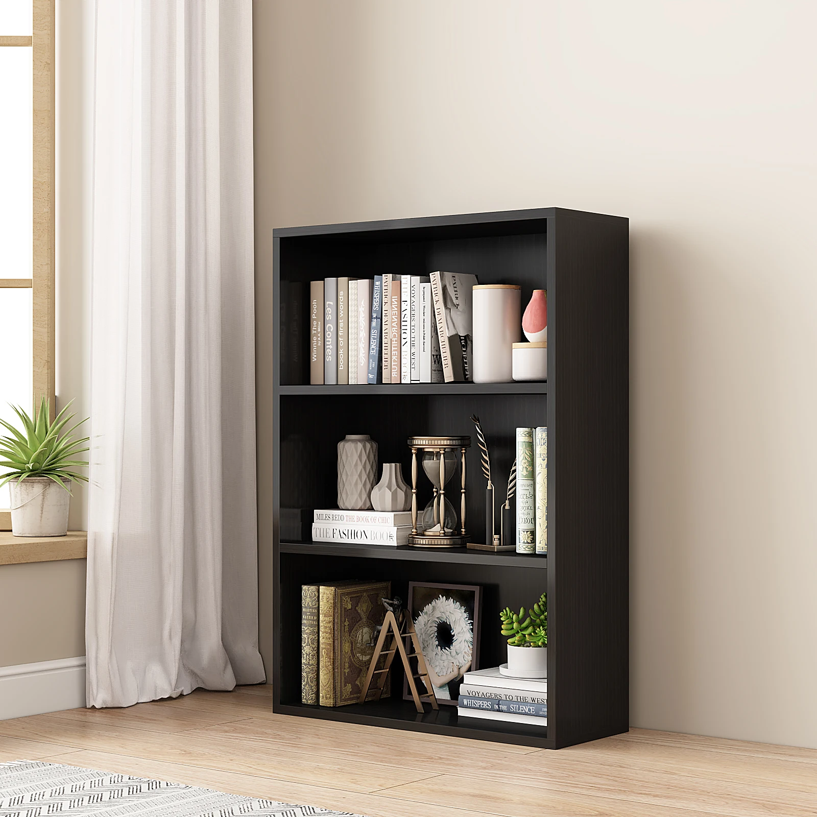 

3 Tiers Open Shelf Bookcase, Stylish and Functional Bookshelf, Storage Organizer Shelving for Home, Office, Living Room, Black