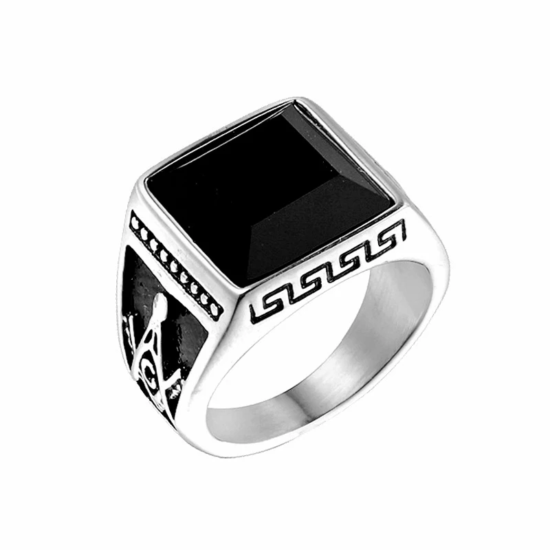 Punk Stone Ring for Men Women Biker High Quality Banquet Creative Square Letter G Stainless Steel Masonic Ring Jewelry Wholesale 5