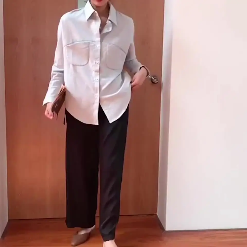 Женская рубашка с отложным воротником однотонная блузка большого размера