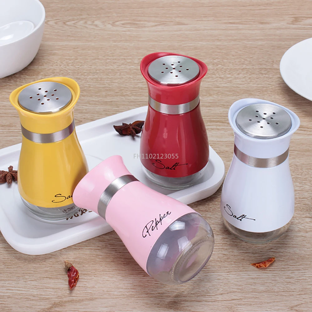 1PC Seasoning Shaker Glass Bottles Spices Storage Barbecue Condiment Jar Salt Pepper Boxes for Kitchen Gadget Tools Organizer