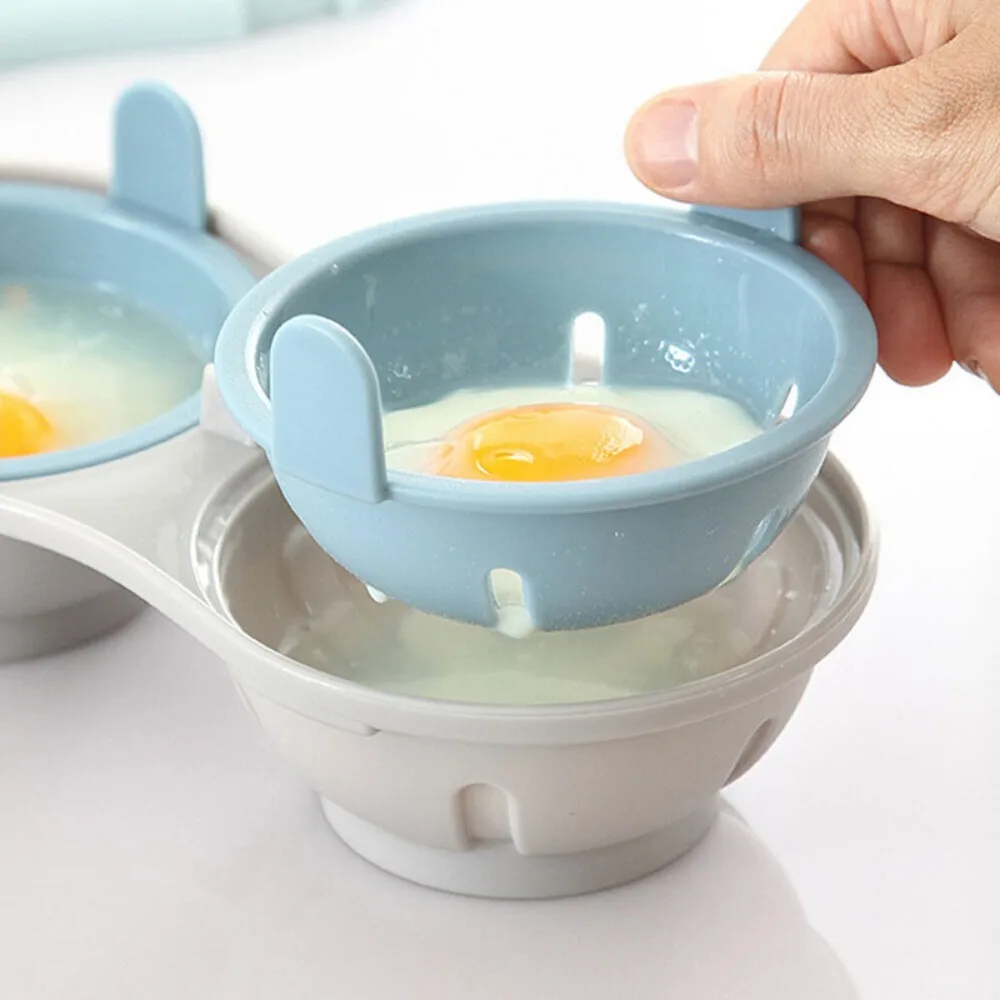 Egg Boiler Mold Cup Egg Cooker Microwave Double Cup Egg Cooker Mold with Cover Portable Easy-cleaning Steamed Egg Container Cookware Kitchen Tool