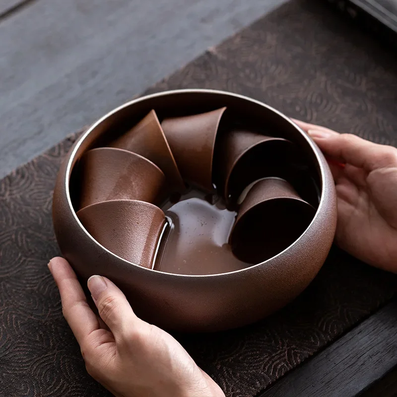 Retro Tea Basin Stoneware Tea Cup Storage Pot Ceremony Utensils Exhausted Jar Kung Fu Set Wash Wash Bowl