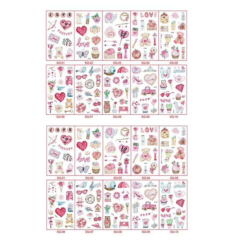 

20 Sheet Valentine's Day Temporary Tattoo Sticker Valentines Heart Tattoo Sticker For Kids Boy Girls Gift Valentine's Day