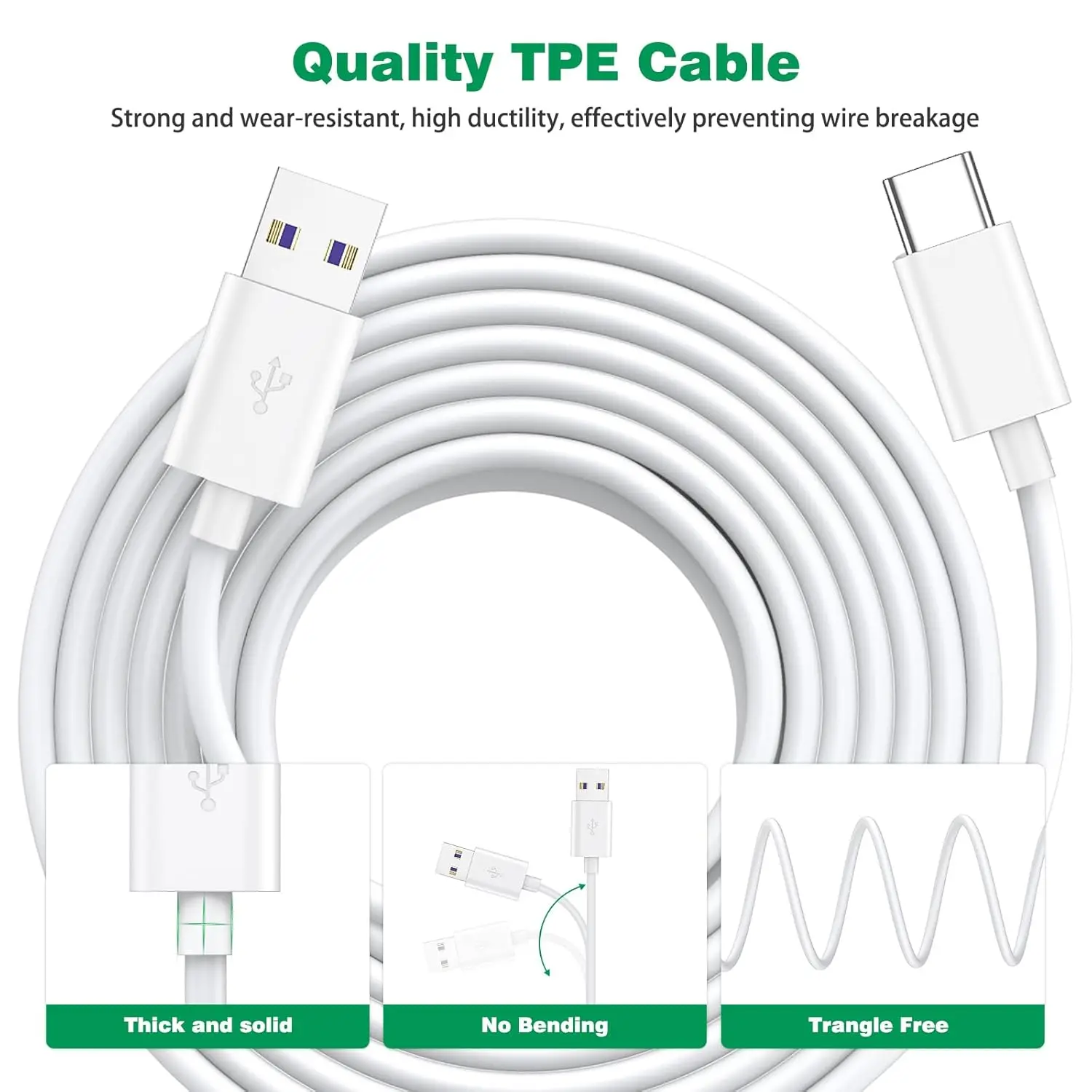 Durable Long USB-C Charging Cable - Power Extension