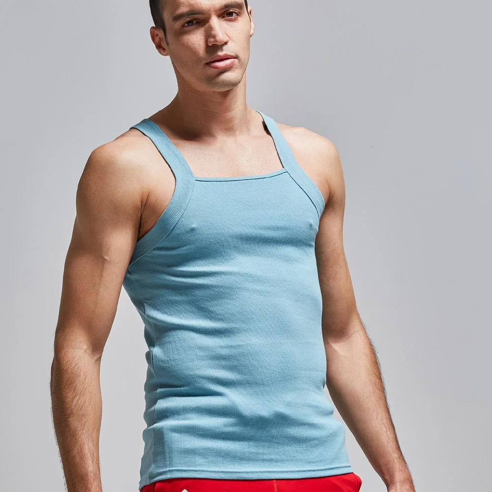 Men Undershirts New Solid Color Threaded Cotton Vest Sexy High Elastic Close-fitting Sweat-absorbing Bottom Single Vest