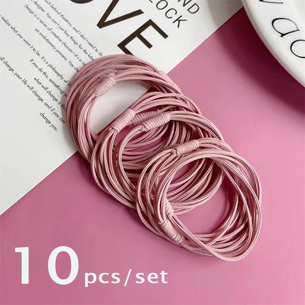 ladies headbands for short hair 10Pcs/Set Women's Solid Color Elastic Hair Rope Rubber Band Headband Ponytail Fixer Hair Girl Hair Accessories Tools claw hair clips Hair Accessories