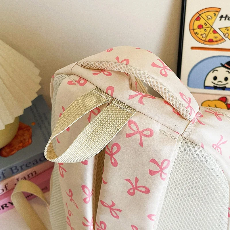 3 Pcs/Set Cute girl Large Capacity Backpack Bow Print Nylon Schoolbag Adjustable Strap Women daily Campus Backpack 5