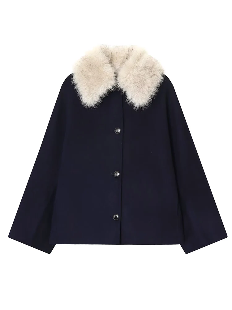 Women Vintage Coats Solid Single Breasted Lapel Long Sleeves Patchwork Fur Collar Elegant Coat Female Winter Fashion Coats