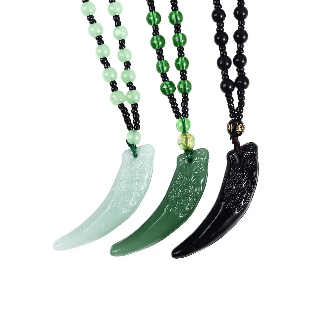 Jade Wolf Tooth Pendant Temperament Small Bead Couple Chinese Style Necklace Fashion Jewelry Girl Necklace Men