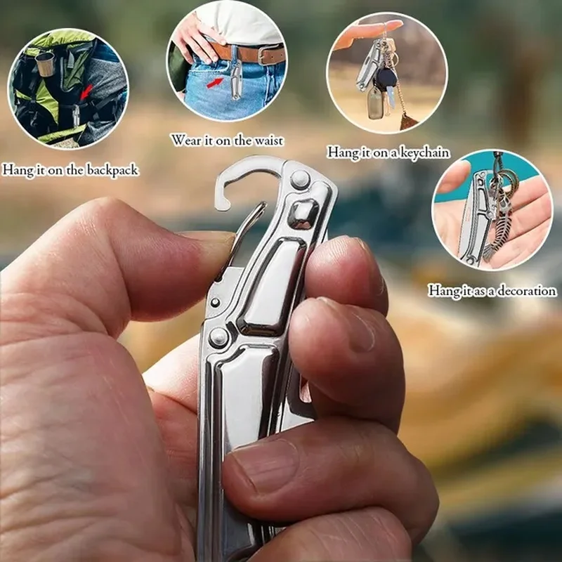 Pocket fruit cutter. Stainless steel. Non-slip grip. Folds for portability. Kitchen.