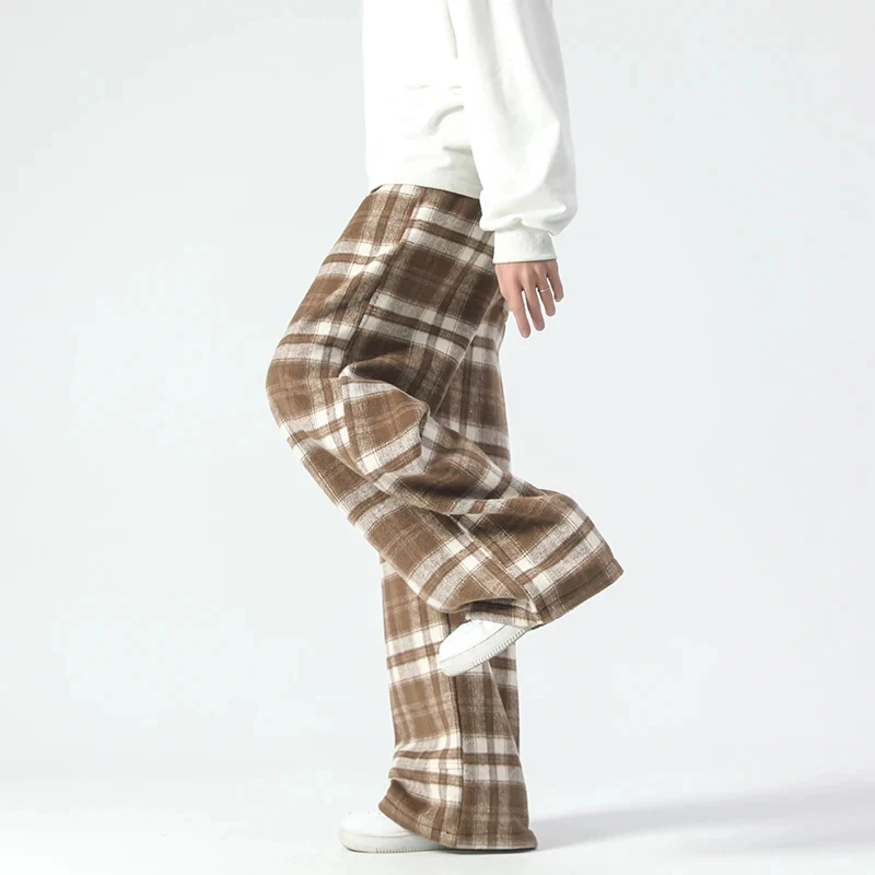 Loose Lazy Plaid Velvet Joggers Pants Men Streetwear Oversized Pants Y2k Fashion Casual Hop Hop Elastic Wasit Straight Trousers