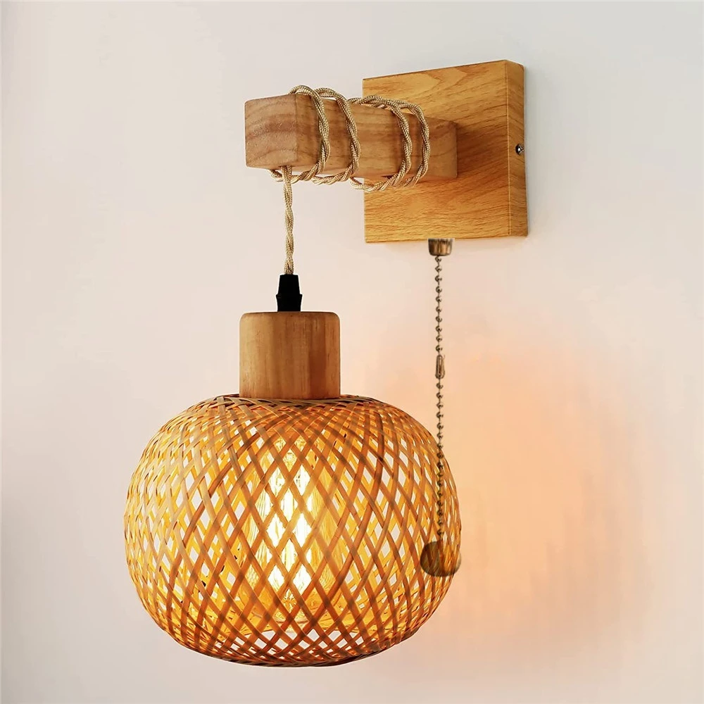 SteadlongRetroJapaneseBambooBedHeadWallLampRestaurantRattan