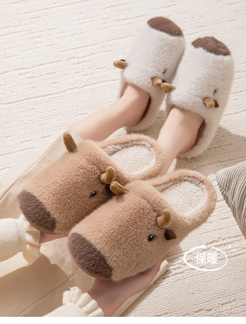 Lustige Kapybara-Hausschuhe für Zuhause, Herren, Winter, warm, Plüsch, Unisex, Paare, lässige Hausschuhe, rutschfest, bequem, Hausschuhe – Detail 7