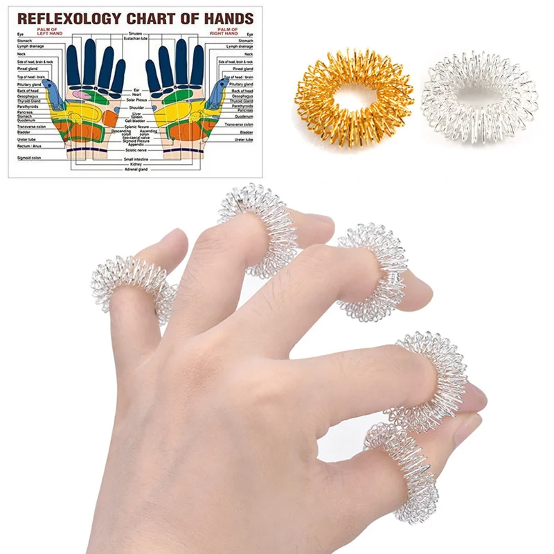 

10Pcs Stainless Steel Finger Massage Ring Acupuncture Ring Therapy Relax Hand Blood Circulation Pain Relief Health Care