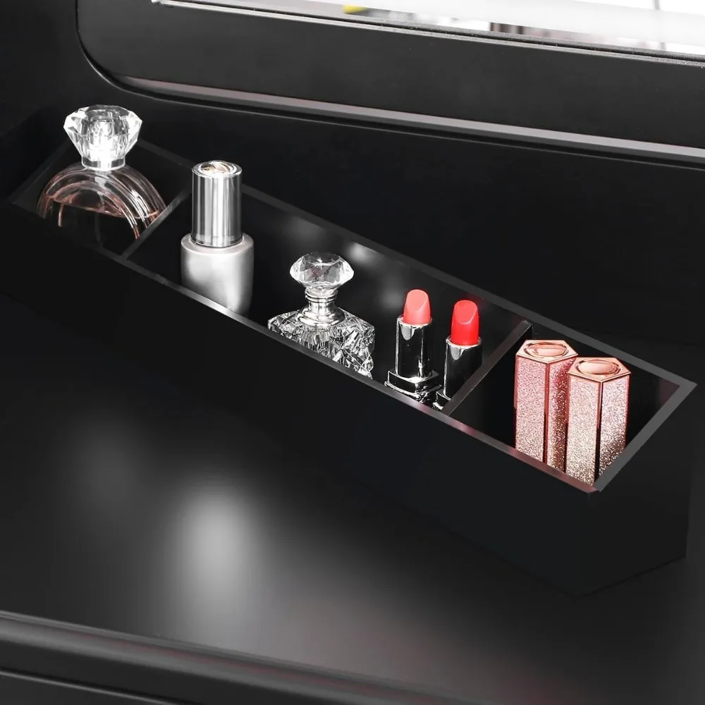 Vanity Set with Lighted Mirror Dimming, Touch Screen Switch & Cushioned Stool Dressing Table Makeup Vanity Makeup Table 5