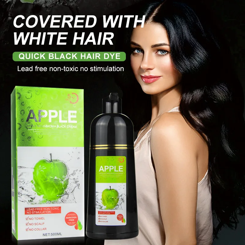 500ml Black Hair Dye Shampoo Organic Easy Use 5 mins Fast Result Apple Hair Color Cream For Cover Gray White Hair apple white скульптура m