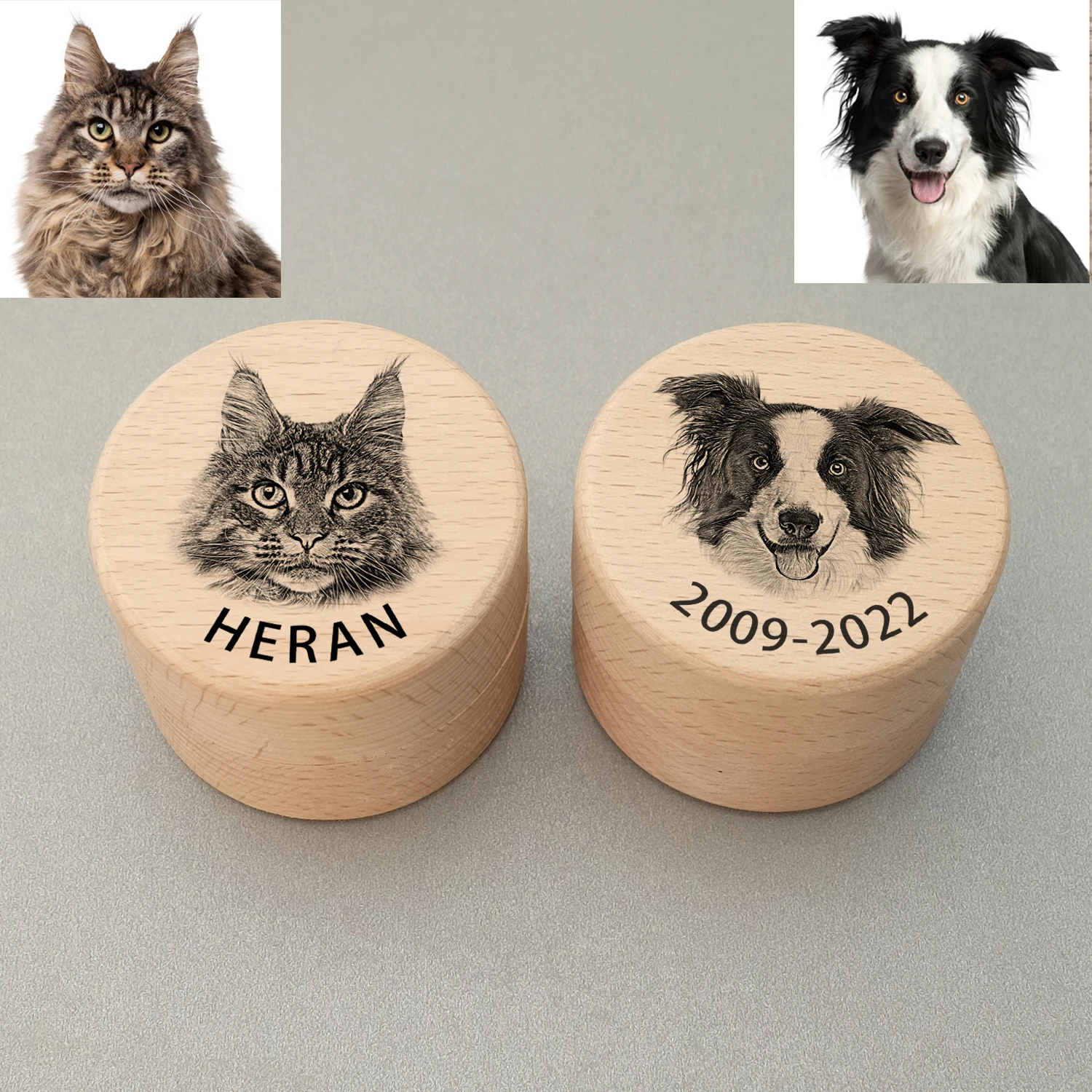 

Personalized Keepsake Wood Box for Dog Hair Custom Dog Cat Ashes Urn Pet Memorial Fur Storage Box Customized Your Pet's Photo
