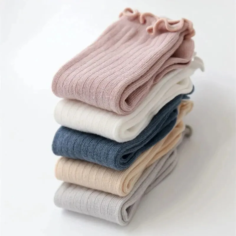 Girls Socks 3Pairs/Lot Baby Girls Lace Frilly Solid Cotton Long Knee High Kids Sock Infant Newborn Spring Children Ruffle Cute