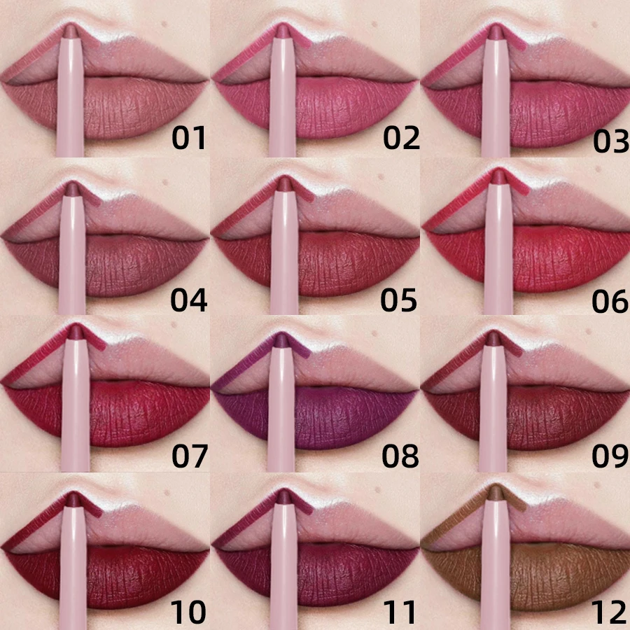 12 Color Nude Brown Lip Liner Pencil  Outline Contouring Red Contour Tint Makeup Waterproof Matte Lipstick Crayon Pen lip Balm 3