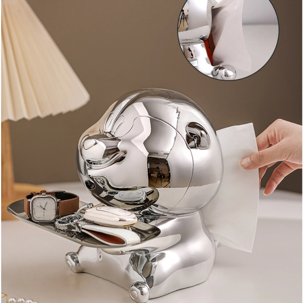 

Light Luxury Dog Statue Tissue Box Storage Desktop Ornaments Living Room Decorations with Storage Tray Dog Sculpture Craft Gifts