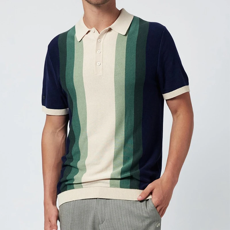 Contrast Color Striped Knitted Polo Shirt Mens Summer New Casual Short Sleeve Slim Polos For Men Daily Leisure Button Lapel Tops 7 S8514952bb0d74bdc9e4dc6a03411d67dI