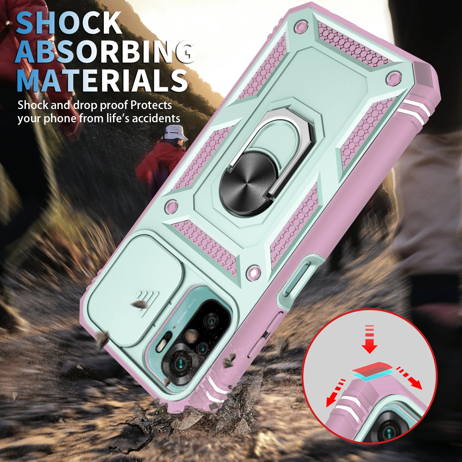 Slide Camera Lens Case with 360° Rotating Kickstand - Sturdy Shockproof Cover