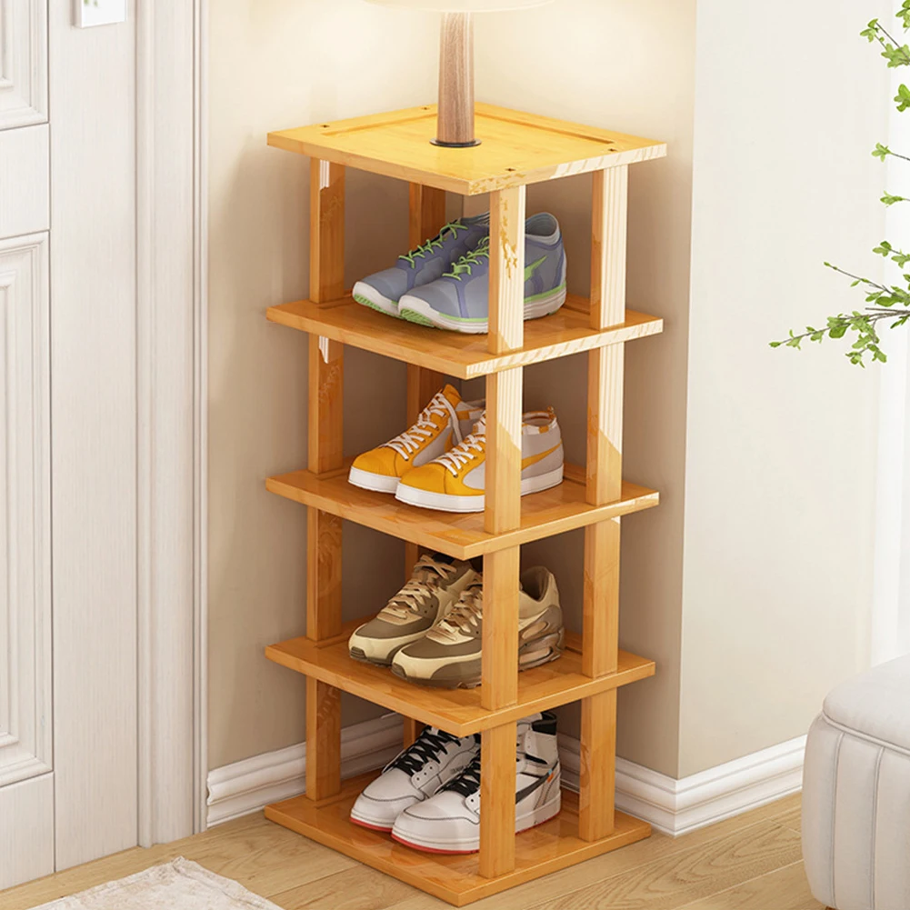 8 Tiers Vertical Shoe Rack,Bamboo Narrow Shoe Rack,Small Shoe Organizer for  Entryway,Space Saving Corner Shoe Shelf,Tall Shoe Tower,Free Standing Shoe