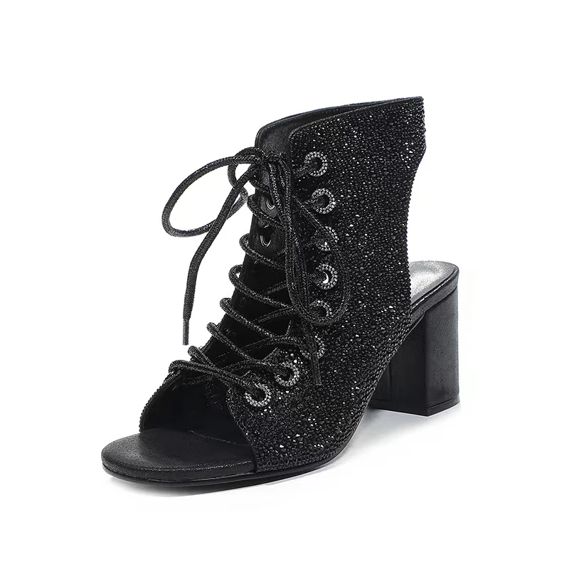 Summer Fashion Women's Sandals Sexy Hollow out Rhinestone Lace up High Heels Luxury Party Shoes Wedding Shoes Dress