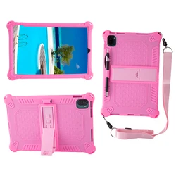 Shockproof Silicone Tablet Stand Cover with Soft Case and Shoulder Straps for Xiaomi Pad 5 (Pink)