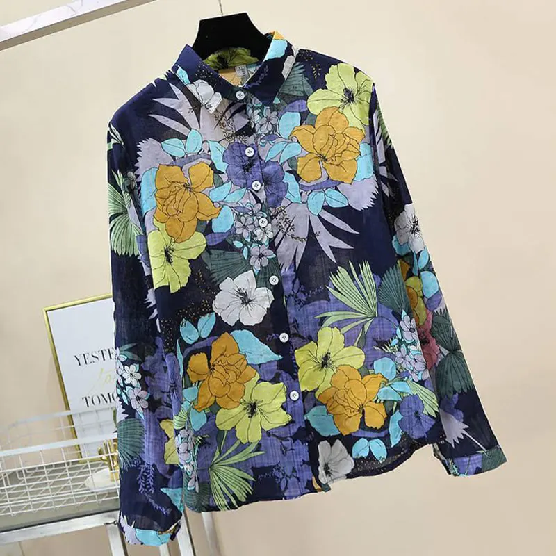 Genesis | Women's Small Blue Flowers Print Casual Pullover Knit
