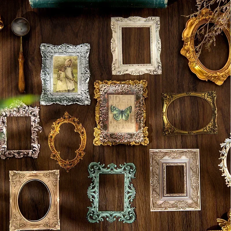 DIY Scrapbooking Accessories Stationery Supplies DIY Craft Paper Photo Frame Paper 10Sheets Collage Mirror Frame Antique Notebooks Paper Tag Card Decoration Materials Package Handbook Scrapbook 105*95MM