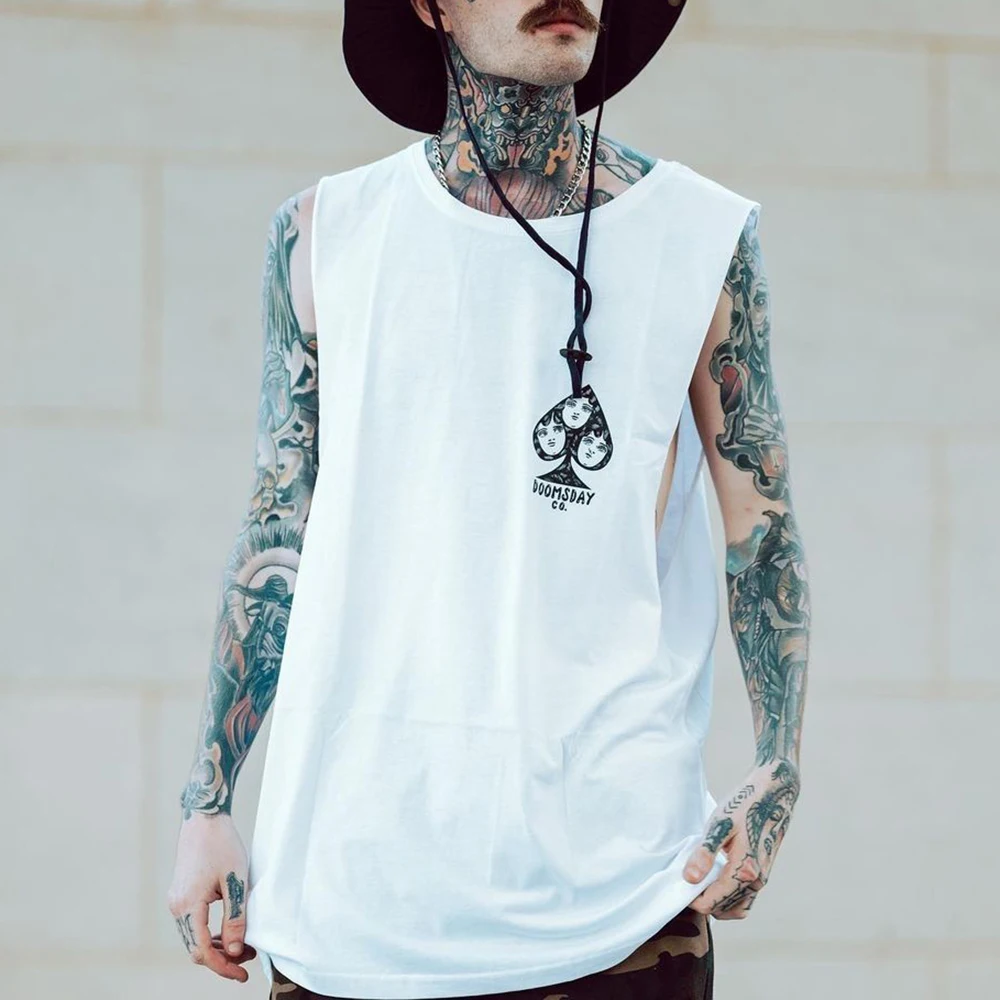 

Summer Hip-hop Loose Round Neck Vest Men's Fashion American Street Simple Poker Sleeveless Retro T-shirt Tops Men's Clothing
