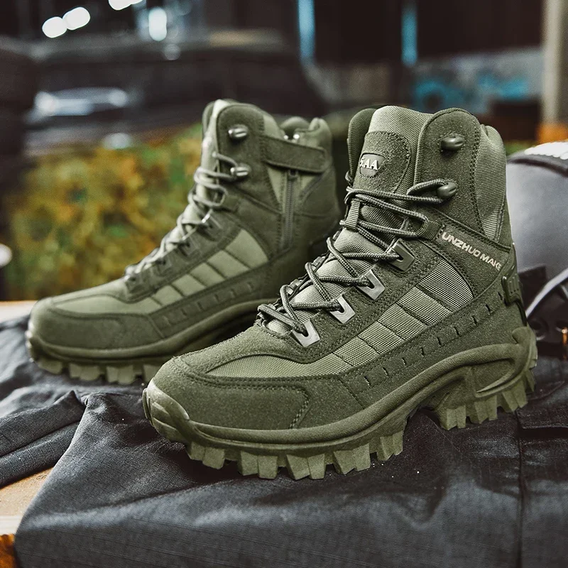 2023 Men Tactical Boots Waterproof Leather Boots Desert Safty Work Shoes Combat Ankle Boots Men Shoes