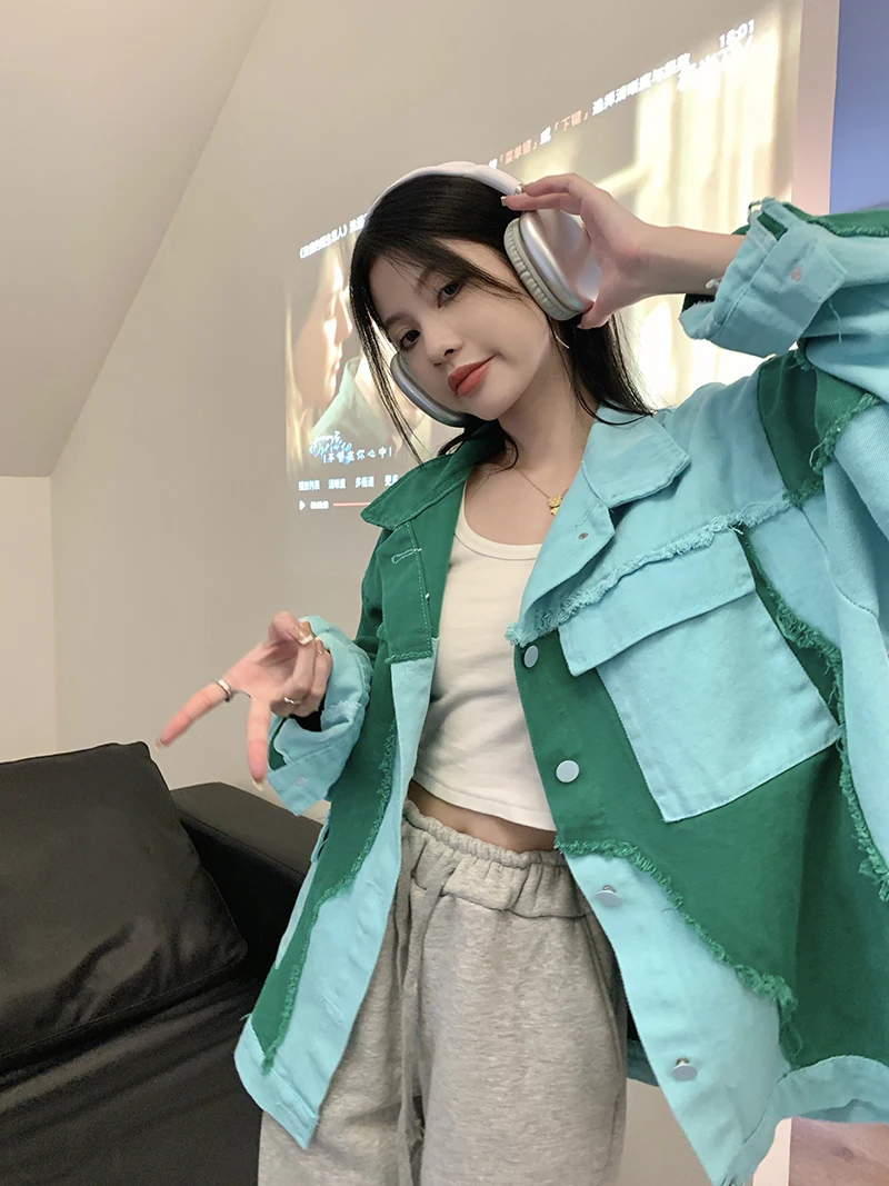 

2022 New Vintage Spring And Autumn Raw Edge Denim Jacket Coat Free Shipping