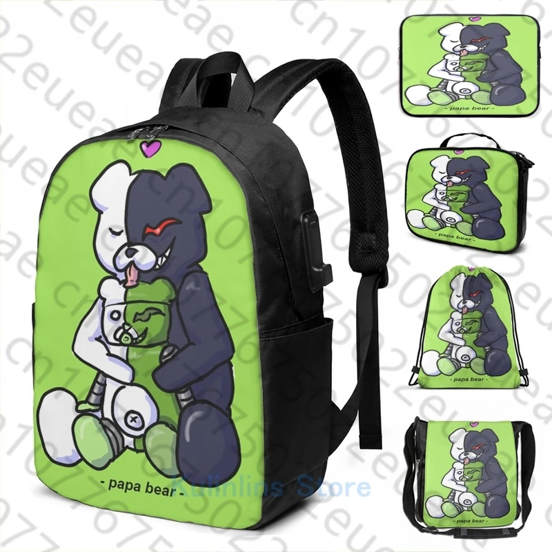 

Забавный рюкзак с графическим принтом «Papa Bear» с USB-зарядкой, мужские школьные сумки, женская сумка, дорожная сумка для ноутбука