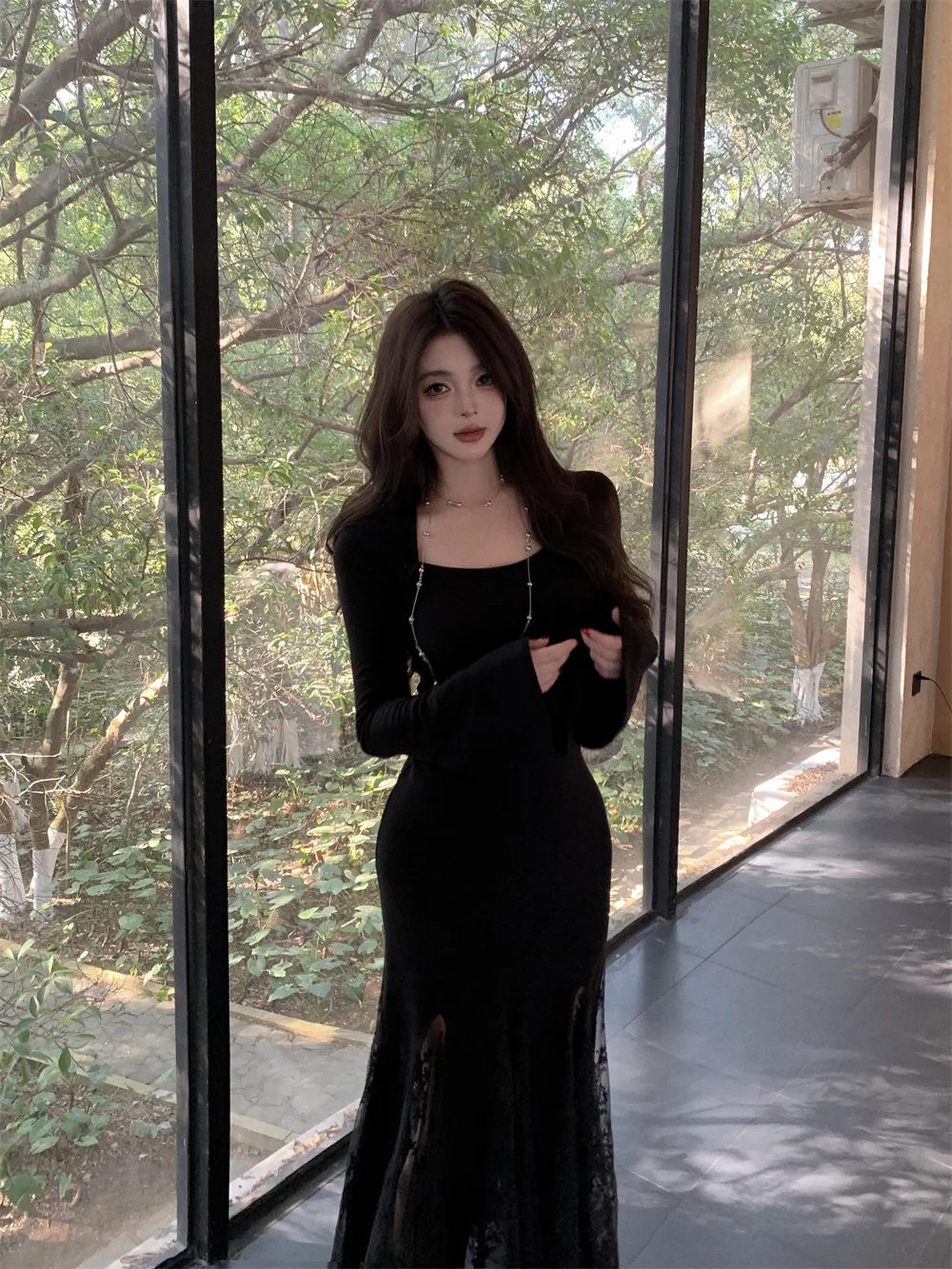 New Spring Summer Vintage Bodycon Solid Chic Women Black Dress Elegant Slim Lace Patchwork Party Prom Vestidos Female Clothes