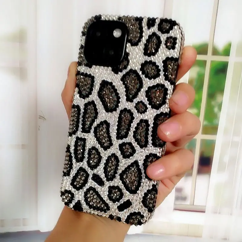 Grey Purple Blue Rhinestone Luxury Phone Case for iPhone 16 15 Pro 14 Pro Max 13 12 11 Xsmax Xr Xs X with Chain Anti Drop Case