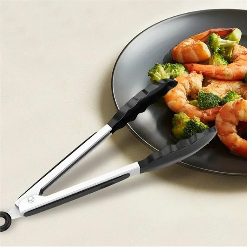 1PC Silica Gel Stainless Steel Black Baked Salad Accessories Kitchen Tools Bread Clip Home Party Picnic BBQ Clip Roast Steak