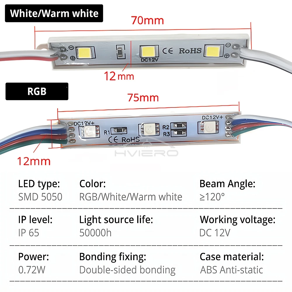 20Pcs LED Module Lights Box SMD 5050 Patch IP65 Waterproof 12V RGB Super Backlight Advertising Signs Decoration Landscapes Lamps