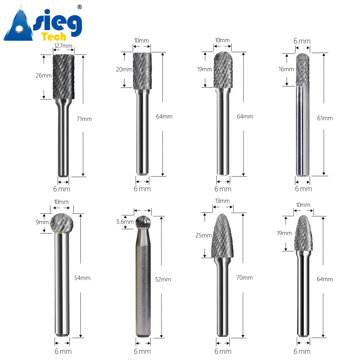 8pcs Carbide Burr Set Die Grinder Bits Rotary Files 6mm Shank for Grinding Wood Metal Fits Dremel Reamer Tools 2