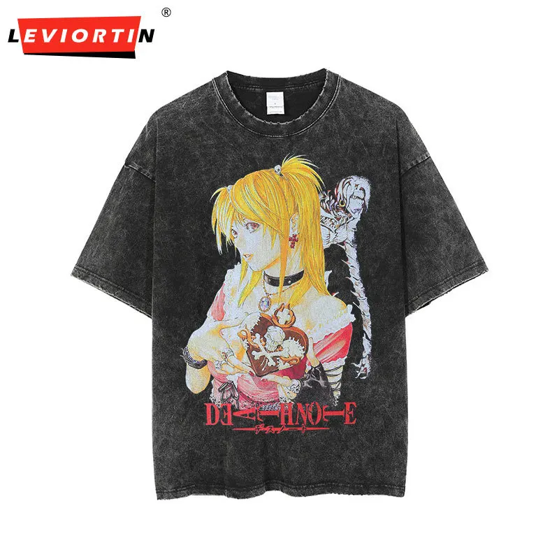

Hip Hop Streetwear Washed T Shirt Harajuku Anime Graphic T-Shirt Vintage Tops Men Summer Short Sleeve Tshirt