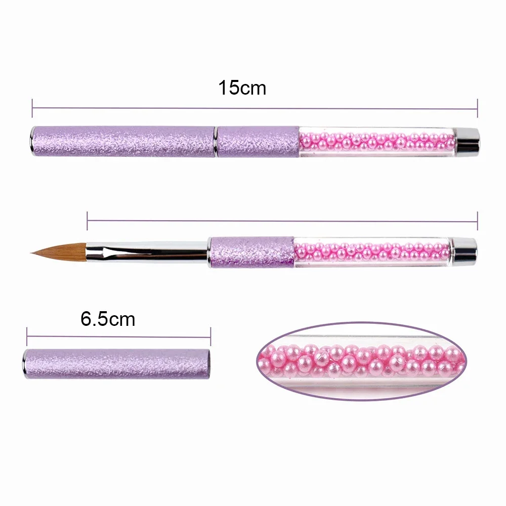 Pink Kolinsky Sable Acrylic Nail Brush Crystal Metal Handle Nail Art Mink Brush Gel Builder Manicure Painting Pen Drawing Tools 6