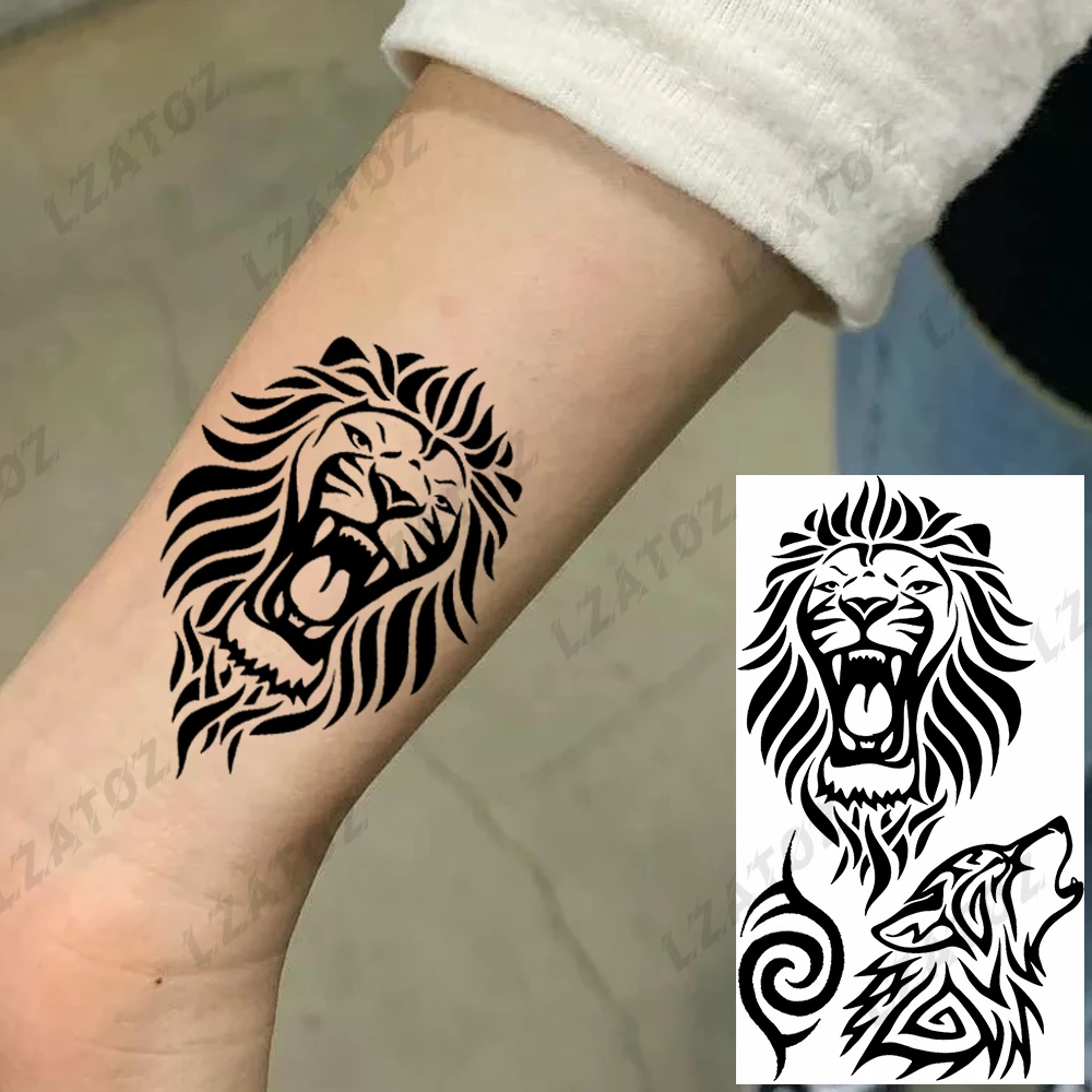 Black Totem Lion Wolf Temporary Tattoos For Men Adult Realistic Indian  Tiger Fake Tattoo Sticker Diy Water Transfer Hand Tatoos - Temporary Tattoos  - AliExpress