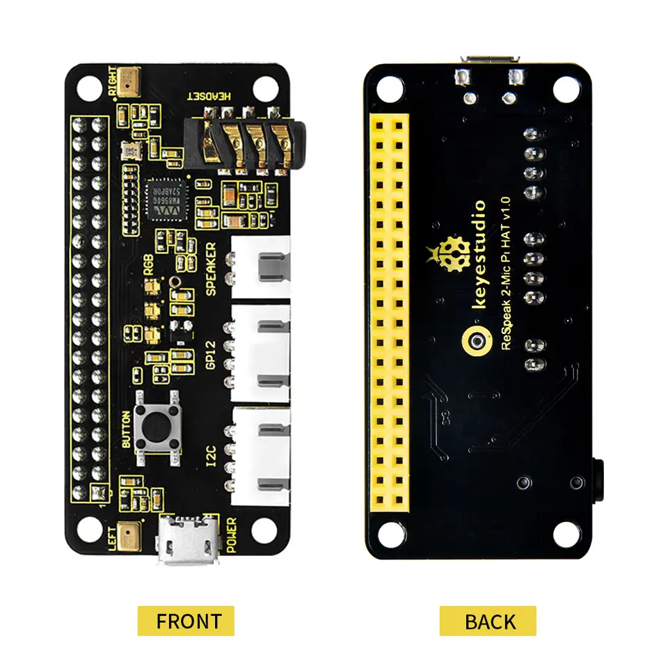 2PCSKeyestudio 5V ReSpeaker 2-Mic Pi HAT V1.0 Expansion Board For Raspberry Pi 4B/3B+/3B CE Certification image 1